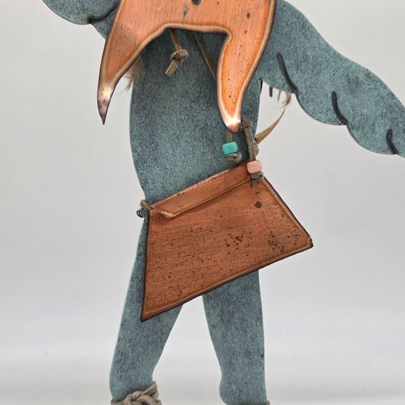 Metal Buffalo Dancer Native American Figure Decor Copper & Turquoise Finish - Picture 3 of 12